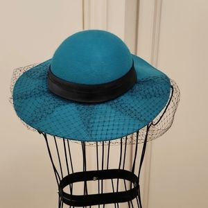 Vintage turquoise and black felt hat
